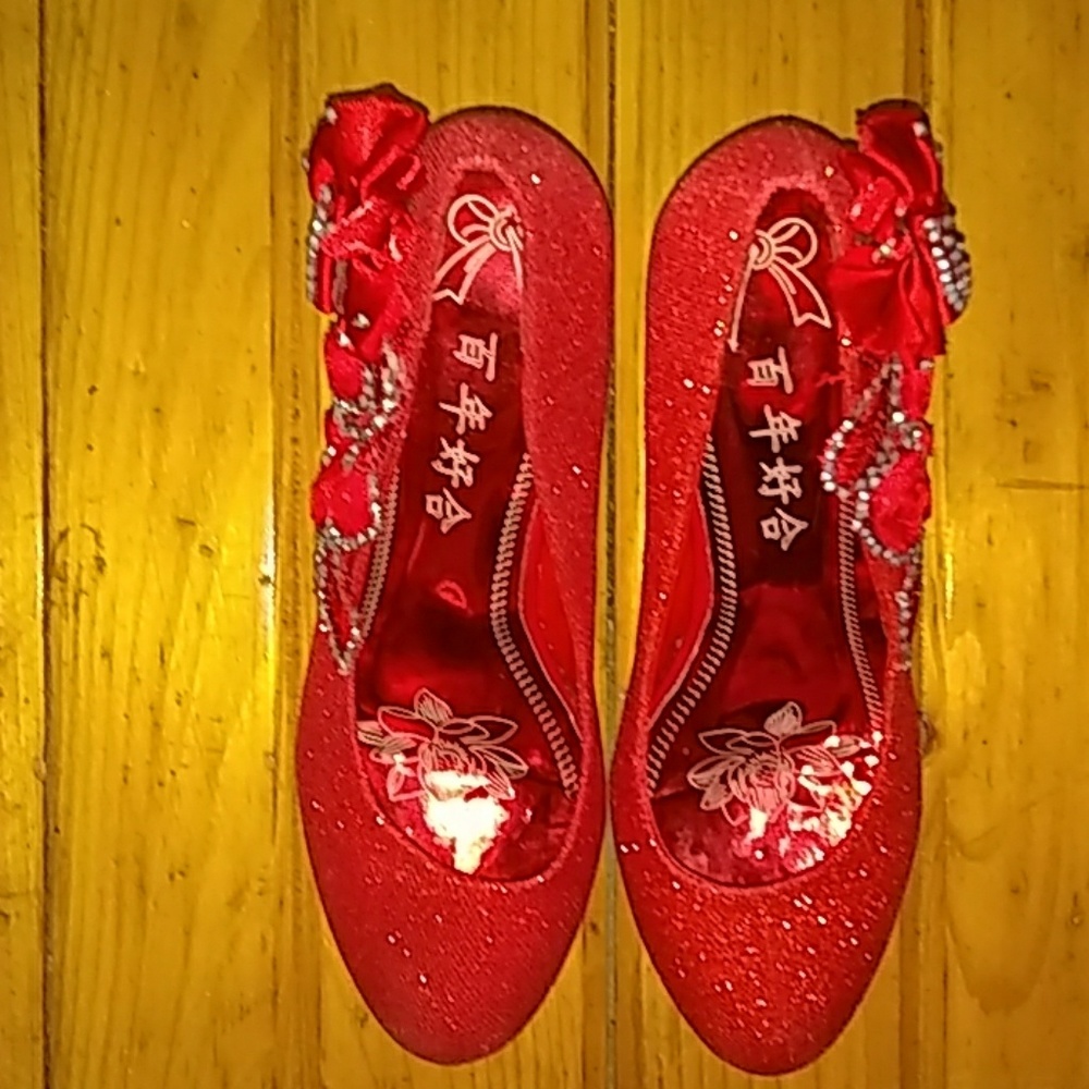 Sparkly Red and Silver Heels w/ Red Roses